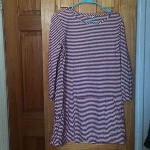 Red & white striped linen blend tunic, 3/4 sleeve